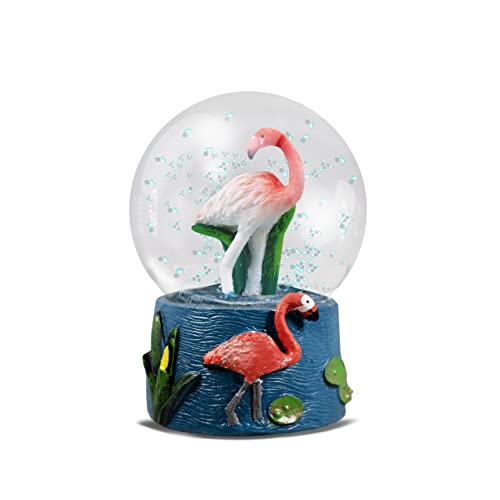 Globo de agua - Flamingo de Deluxebase.  Bola de nieve de flamenco con figura de resina y peana de fundición.  Ideal como decoración del hogar, adorno o regalo.  (2 colores diseño elegido al azar)
