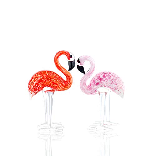 H&D HYALINE & DORA Animal Glass Sculpture Modern Home Decor 2 Piezas Flamingo (Rojo y Rosa)
