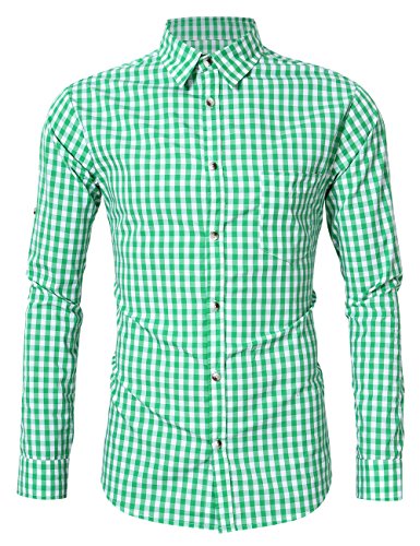 KOJOOIN Oktoberfest bávaro/tiroleño Camisa de manga larga para hombre Slim Fit Verde Talla S/ 34