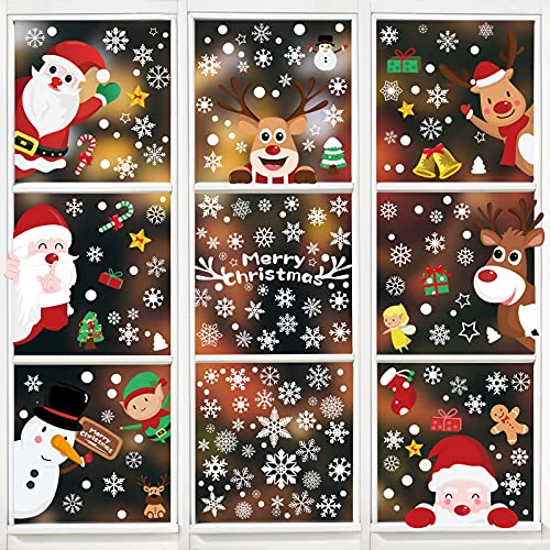 Bigqin Pegatinas de ventana navideñas decorativas, accesorio de decoración de adornos navideños para escaparate de la escuela en casa, 9 hojas, 248 piezas de patrones