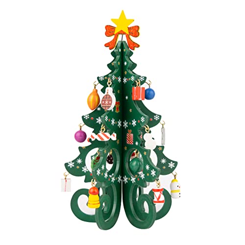 TAIYOU Árbol Navidad Sobremesa Árbol Navidad Madera para Niños Árboles Navidad Decoración del Hogar con 24 Ornamentos Desmontables para Decoraciones Navideñas Mesa Escaparate Regalo para Niño Verde