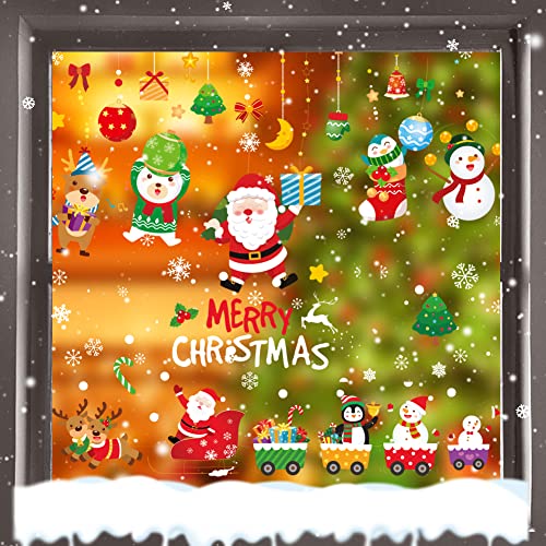 Decoración Navidad Ventanas, 4 Hojas Pegatinas Copos de Nieve, Adornos Accesorios Navideña para Escaparates Casa Hogar Cristales, Vinilos Adhesivos de Papá Noel y Navideños para Arbol