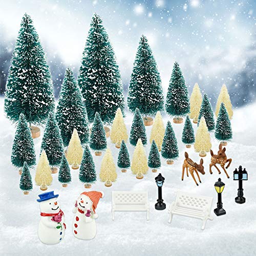 Kbnian Adornos Miniatura Navidad, 36 pcs Mini Figuras de Navidad Mini Arbol de Navidad Nevado Mini Adornos Navideños de Resina Mini Figuras Navideñas para Decorar Casa/Jardín/Mesa/Escaparates