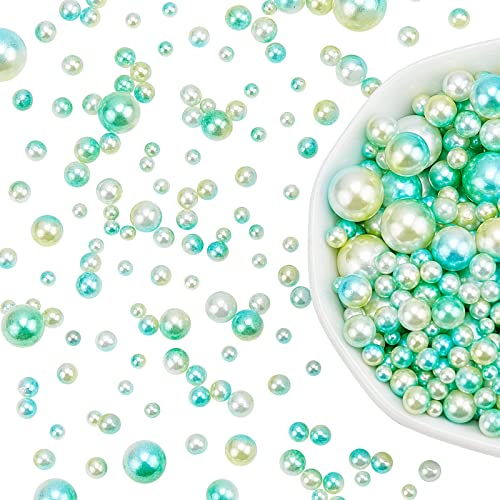 Pandahall Elite Aproximadamente 1520 piezas 6 tamaños Perlas de imitación Sin agujeros para rellenos de jarrones Fiesta de bodas Decoración del hogar Verde azul marino claro
