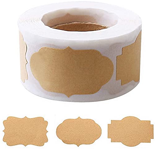300 etiquetas de papel kraft autoadhesivas en blanco pegatinas de papel kraft hechas a mano, etiquetas de regalo para cosméticos decoración de tarros de comida (3 x 5 cm)
