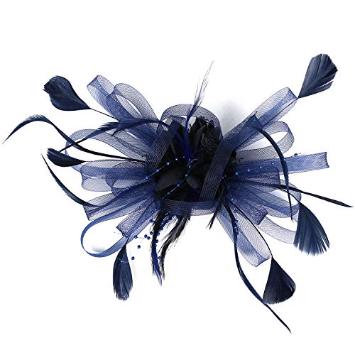 HIDOLL Sombrero de malla de plumas Fascinator Velo de malla Sombrero de fiesta Sombrero de flores con clip y diadema para mujer