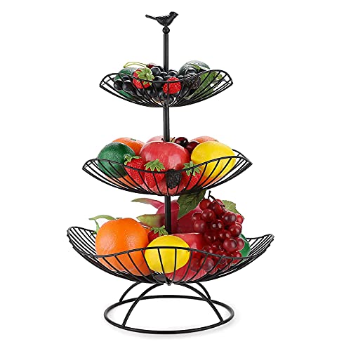 GUJIN Puesto de frutas de metal con 3 niveles, para más espacio en el mostrador.  Mantén frescas las frutas y verduras - Frutero con 3 bandejas de almacenamiento Tamaño: 31 cm, 25 cm, 20 cm