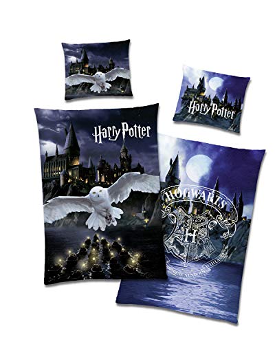 Familando Harry Potter Juego de Sábanas Reversible 135 x 200 cm 80 x 80 cm 100% algodón Hogwarts Búho Verano Ropa de Cama Tamaño Alemán