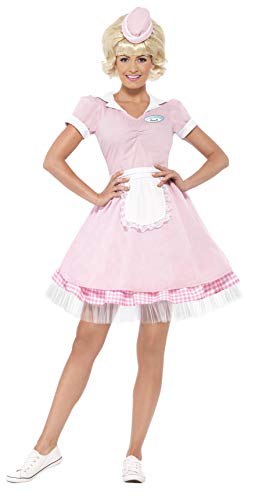 Smiffys-43183M Vestido rosa de los años 50 y disfraz de camarera con minigorro, talla M-EU 40-42 (Smiffy'S 43183M)