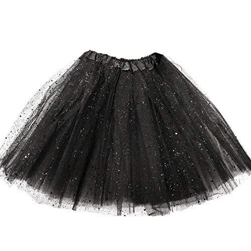 MUNDDY® - Tutú de Tul Elástico de 3 Capas de 30 CM de Longitud para Niñas Falda Tutú de Ballet en Diferentes Colores (Negro con Brillo)