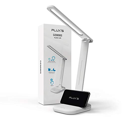 FLUX'S Lámpara de Escritorio LED, Lámpara de Mesa Regulable de 3 Modos, Control Táctil y Plegable, Bajo Consumo, Antifatiga, para Leer, Estudiar, Teletrabajo