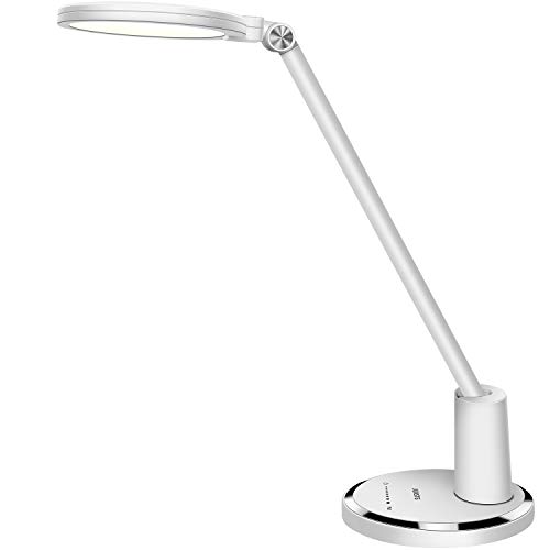 Lámpara de escritorio LED, JUKSTG 5 modos 10 niveles de brillo Lámpara de escritorio, lámpara de mesa regulable con control táctil con protección ocular para lectura de estudio (blanco)