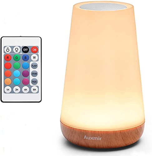 Lámpara de noche Auxmir, luz nocturna LED recargable, control remoto inalámbrico, temporizador, con USB, 13 núcleos de luz, para dormir bebé, marrón claro