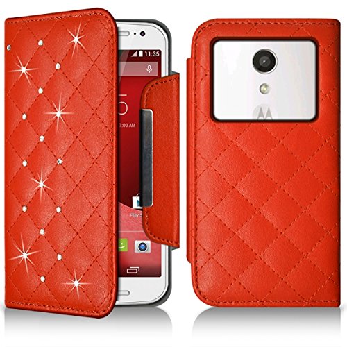 Estuche tipo billetera con diseño de diamante naranja M Seluxion universal para Motorola Moto G () 2da generación