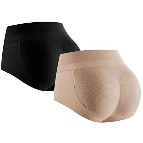 SUIUOI 2 piezas de bragas push-up acolchadas extremas para mujer Pantalones de ropa interior con forma de almohadilla de cadera sin costuras para control de barriga.