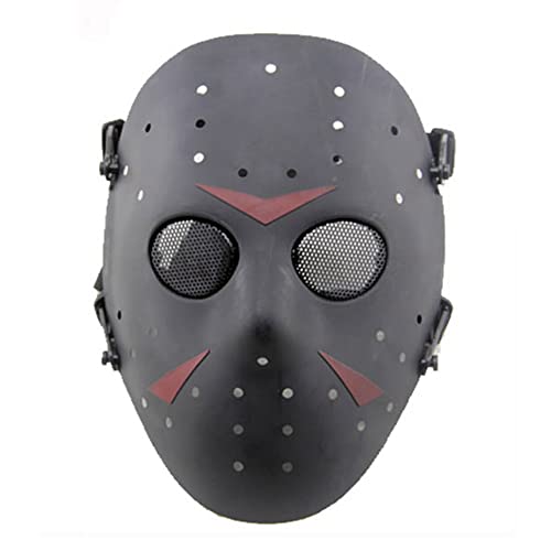 Haoyk CS Juegos Jason Máscara Malla Metal Cobre Escudo de cara completa Disfraz de Halloween Máscara de fiesta Negro