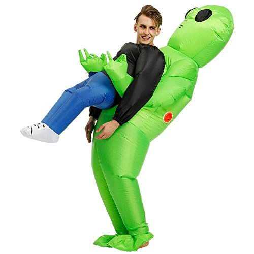 Reuvv Green Alien Wearing Human Inflable Disfraz para Halloween Cosplay Party (Green-L-Adult)