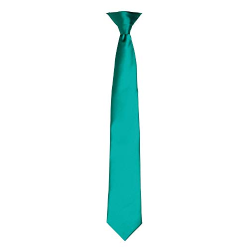 Premier - Corbata de Satén para Caballero Modelo Clip (40 Colores) - Trabajo/Negocio/Moda (Talla Única) (Verde Esmeralda)