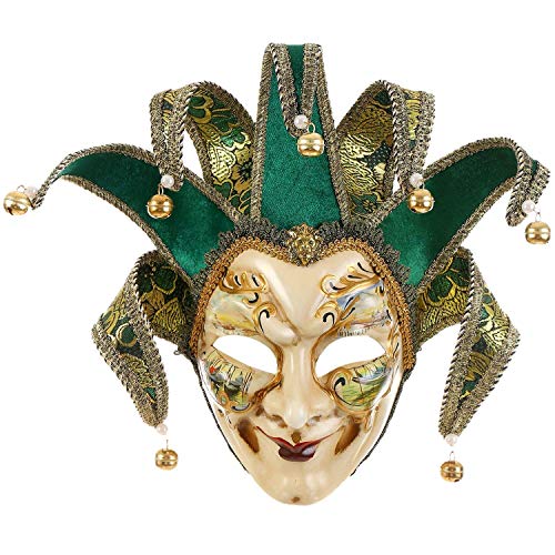 MICG Máscara veneciana de cara completa verde Pintada a mano Joker Colección de arte de pared verde