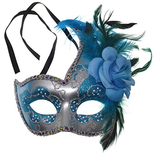 VENTURA TRADING MX20 Máscara Mascarada Azul Máscara Veneciana Decoración de Plumas para Mujer.
