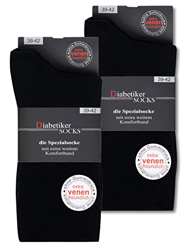 sockenkauf24 6 pares de calcetines para diabéticos, cintura cómoda, no elásticos, sin costuras, sin costuras, para hombres y mujeres, 97 % algodón (43-46 negro)