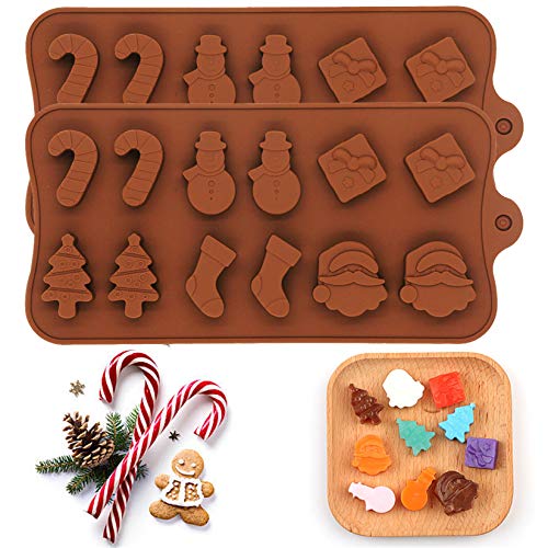 Moldes para tartas antiadherentes de primera calidad (juego de 2), moldes de silicona FantasyDay para caramelos, chocolate, hornear, tartas, galletas, jabón, glaseado, apto para lavavajillas y microondas, calcetín de Navidad
