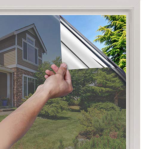 Rabbitgoo Película de ventana de espejo 44.5x200cm Película de protección solar de privacidad de vinilo de espejo unidireccional 85% Calor y 99% Adhesivo UV Película de ventana decorativa para oficina en casa