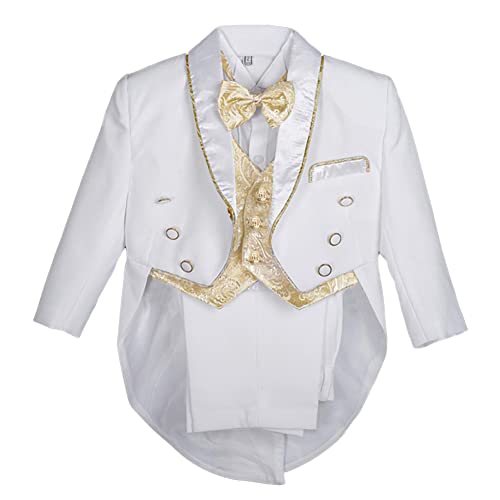 Lito Angels Baby Boys White Tuxedo Set 5 Piezas Traje Formal para Boda, Ceremonia y Ocasión Especial.  (Chaqueta, chaleco, camisa, pantalón, pajarita), talla 12-18 meses