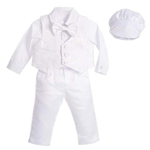 Lito Angels Clothes Traje de bautizo de niño blanco con capucha, manga larga, floral, talla 9-12 meses