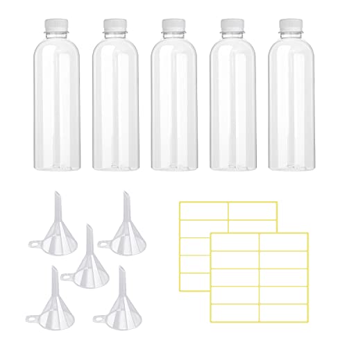 5 botellas de plástico transparente de 100 ml, loción, removedor de maquillaje, con tapa de rosca, aptas para viajes, con 5 embudos y 20 etiquetas.