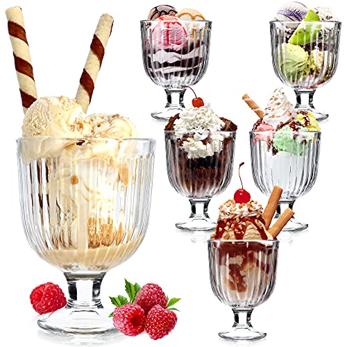 KADAX Juego de vasos de helado de vidrio, cuencos de postre con patas, vasos de helado, cuencos de postre de helado, vasos de postre, vasos de postre, vasos de helado (6, 270 ml)