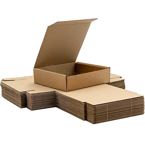 Paquete de 25 cajas |  cartón pequeño, para envíos ecommerce kraft automontables, paquetería, almacenaje, embalaje, regalos, envío postal, Ideal ecommerce.  (15 x 14,5 x 4 cm, paquete de 25 cajas)