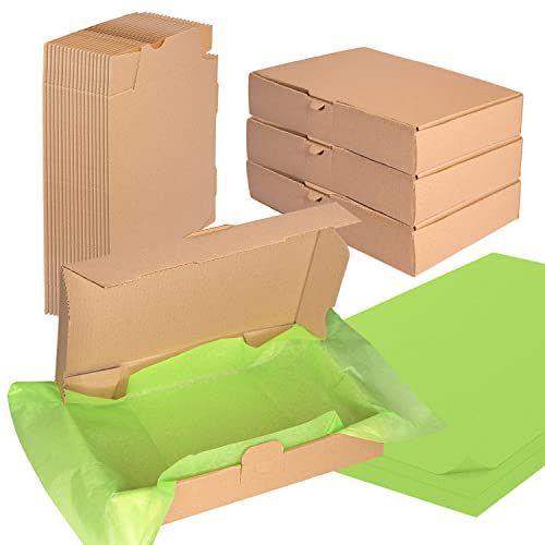 VAMAJOO - 20 cajas de regalo de cartón pequeñas con tapa + papel de regalo de seda - cajas kraft para enviar paquetes - caja marrón (24x16x4,5cm)