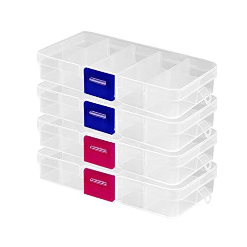 Cdemiy Almacenamiento de plástico 4 piezas Caja de almacenamiento ajustable con 10 compartimentos Divisores ajustables para manualidades Joyería Abalorios Pendientes Accesorios