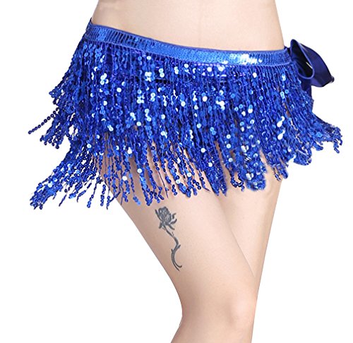 LaoZanA Bufanda de cintura para mujer con borlas para danza del vientre, talla única, azul zafiro