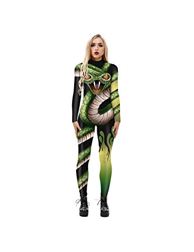 Leezeshaw - Disfraz de dragón serpiente de pavo real de licra 3D para mujer, S-XL