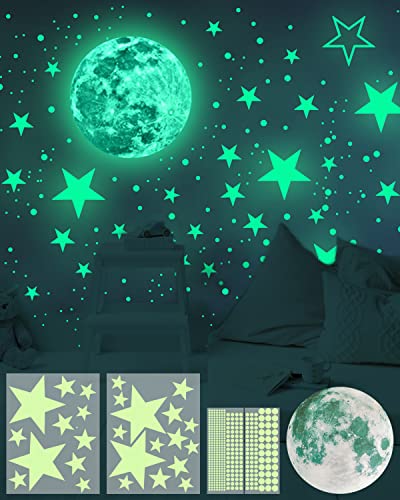 Noa Home Deco Luminoso Pegatinas,435 Piezas,pared Luna Estrellas Puntos Pegatinas Para Niños,pegatinas Fluorescentes Para la Decoración del Techo De la Habitación De Los Niños