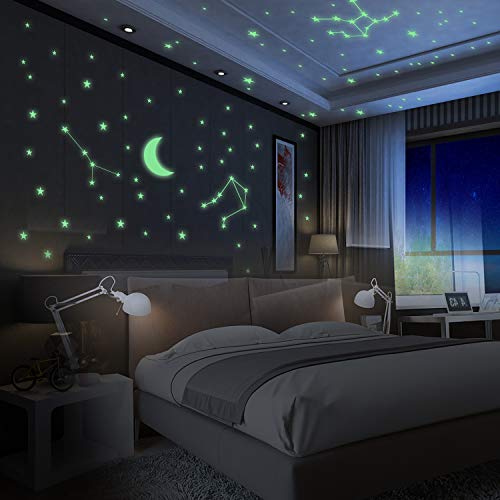 Yosemy Luminoso Pegatinas de Pared Luna y Estrellas Fluorescente Decoración de Pared para Dormitorio de Niños DIY Decoración de la Habitación Para Niña Bebé, 425 Pzas