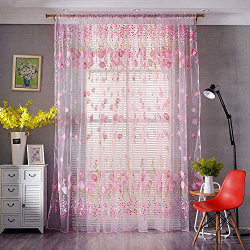 Cortinas de tulipán con luz para el hogar, cortinas de ventana de gasa transparente con estampado Floral para dormitorio, sala de estar, balcón