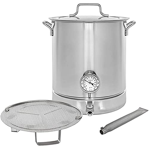 Olla de cocina casera de acero inoxidable de 30 l, utensilios de cocina domésticos con tapa y termómetro para cocinar y hervir (plata)