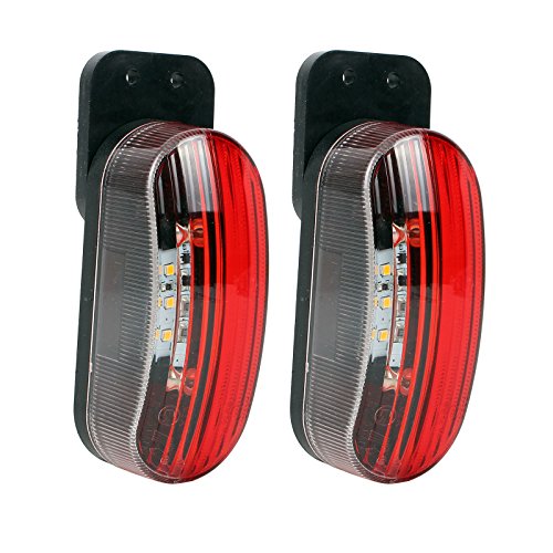 Luz LED de gálibo de 12 V - Juego de 2 luces laterales rojas/blancas 98 x 42 x 38 mm 12/24 voltios 2 vatios LED para caravana caravana remolque