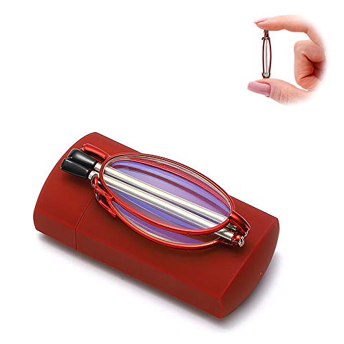 L-KCBTY, gafas de lectura plegables compactas a la moda, gafas de lectura portátiles ultrafinas para mujeres y hombres, lupa para presbicia, negro y rojo