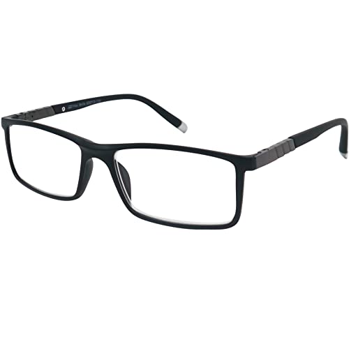 Gafas de lectura estables Mini Brille® con lente rectangular Estuche GRATIS Marco cuadrado de plástico (negro) Gafas de lectura con bisagra de resorte para hombres y mujeres +2.5 dioptrías