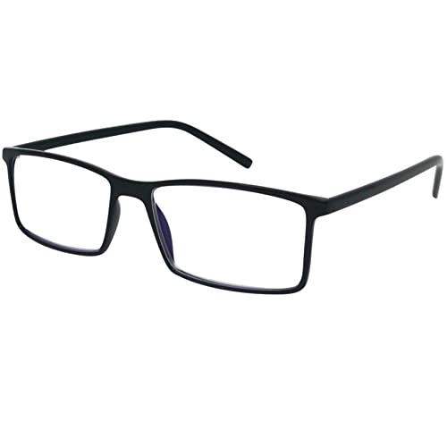 Mini Brille® Classic Nerd anteojos de lectura con lentes rectangulares grandes, estuche GRATIS, marco cuadrado de plástico TR90 (negro), anteojos de lectura para hombres y mujeres +2.0 dioptrías