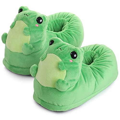 Corimori - Zapatillas de Casa de Felpa Eddy the Frog Zapatillas de Animales Divertidas para Niños y Adultos Talla Única 25 a 33,5 Verde