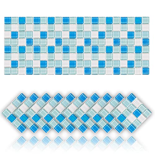 20 pegatinas para azulejos de baño y cocina, mosaico para suelo y pared, azulejos adhesivos de PVC impermeables para cocina, baño, decoración del hogar (20 x 20 cm, azul)