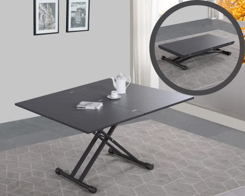 VOLERO', Mesa extensible convertible en mesa de salón, mecanismo de salón, para mesa alta, modelo Ulises Medium, tapa gris, estructura gris arenado