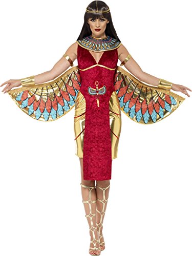 Smiffy's-43734M Disfraz de diosa egipcia con vestido, alas, collar y sombrero, rojo, mujer 40/42 (43734M)