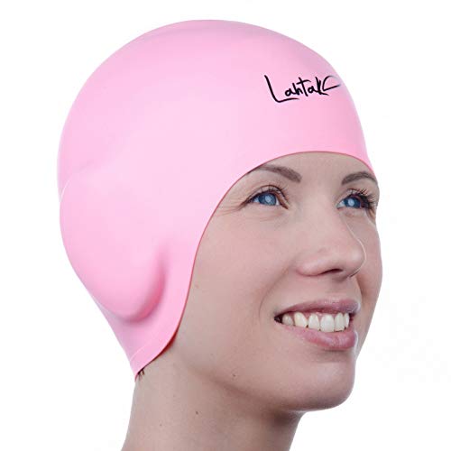 Lahtak Casco de natación Protección auditiva 3D - Casco de natación - Casco de natación para mujeres y hombres - Casco de natación para niños y adultos - Silicona 100% impermeable (cuarzo rosa)