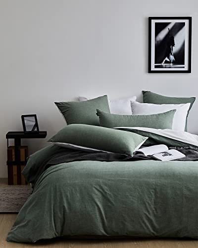 MILDLY Ropa de cama 135 x 200 algodón verde - 2 piezas 100% algodón suave y agradablemente lavado confort - 1 funda nórdica 135 x 200 con cremallera + 1 funda de almohada 80 x 80 cm
